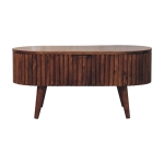 Solid Mango Wood Round Coffee Table with 2 Smooth-Gliding Drawers, Handcrafted Desk for Living Room, 45L x 85W x 38H cm, Brown