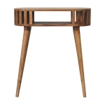 Solid Wood Ariella Console Table with Hand-finished, Open Shelf, Desk with Scandi-inspired Nordic Legs, Circular Design, 30L x 70W x 80H cm, Brown