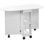 HOMCOM Mesa de Comedor Plegable con Ruedas Mesa de Cocina con Alas Abatibles y 2 Estantes Abiertos 120x60x77 cm Blanco