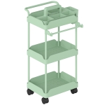 HOMCOM Carrinho Auxiliar com Rodas de 3 Níveis com Cestos Extraíveis Suporte para Toalhas e Estrutura de Metal 42x42,5x76 cm Verde