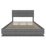 Modern Velvet Upholstered Bed with 3-Stage Adjustable Headboard, Double Bed with LED Lighting and USB, 155L x 202W x 115H cm, Dark Gray