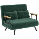 HOMCOM Slaapbank 2-zits Fluwelen sofa, slaapfunctie, incl. 2 kussens, fluweel-look, Naturel + Groen