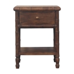 Solid Mango Wood Bedside Table with Drawer and Open Slot, Bedside Cabinet with Hand-Finished Construction, 36L x 45W x 60H cm, Brown