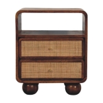 Solid Mango Wood Bedside Table with 2 Smooth-Glide Drawers, Open Shelf, Desk for Living Room, 35L x 45W x 55H cm, Brown