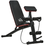 HOMCOM Banc de musculation pliable inclinable, banc réglable pour le développé couché, le curl biceps, la musculation du dos et des abdominaux, avec extenseur des jambes, acier, noir rouge