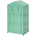 Outsunny Serre de Jardin 3 Niveaux Porte Enroulable Cadre Métallique Housse en PE Anti-UV 69x49x125 cm Vert