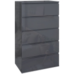HOMCOM 5-Drawer Modern Dresser, High Gloss Storage Drawer Unit for Bedroom, Grey