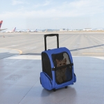 PawHut Sac de transport à roulettes pour chien 2 en 1 trolley chariot sac à dos pour chien chat avec poignée téléscopique, sacs de rangement, aérations, attache de sécurité, 42 x 25 x 55 cm, bleu