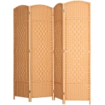 HOMCOM Paravent intérieur en bois 4 panneaux séparateur de pièce pliable pour salon chambre 180 x 180 cm brun clair
