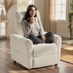 HOMCOM Sillón Relax Reclinable Manual Tapizado en Pana Instalación Rápida Reposapiés Acolchado Grueso Crema