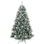 HOMCOM Künstlicher Weihnachtsbaum 180 cm künstlich Tannenbaum mit Schnee, 1000 Spitzen 34 Tannenzapfen Breite Basis