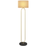 HOMCOM Lampadaire abat-jour en lin douille E27 style moderne interrupteur à pied pour salon et chambre 156 cm doré et noir