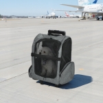 PawHut Sac de transport à roulettes pour chien 2 en 1 trolley chariot sac à dos pour chien chat avec poignée téléscopique, sacs de rangement, aérations, attache de sécurité, 42 x 25 x 55 cm, gris