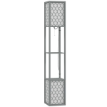 HOMCOM Floor Lamp with Shelves, Dual Light, Modern Tall Standing Lamps, with Pull Chain Switch (Bulb not Included), Light Grey