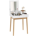 HOMCOM Coiffeuse avec miroir table de maquillage style moderne - 2 tiroirs, miroir rabattable pour chambre à coucher, salon, 60 x 50 x 85,5 cm blanc