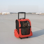PawHut Sac de transport à roulettes pour chien 2 en 1 trolley chariot sac à dos pour chien chat avec poignée téléscopique, sacs de rangement, aérations, attache de sécurité, 42 x 25 x 55 cm, rouge