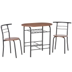 HOMCOM 3-Piece Dining Table Set , Metal Frame Wood Top Breakfast Bar Table Set for 2, Dining Table w/Storage Shelf & 2 chairs