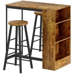 HOMCOM Set da Pranzo con Bancone Bar con 3 Ripiani e 2 Sgabelli Alti con Poggiapiedi Stile Industriale, Marrone