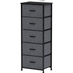 HOMCOM Commode 5 tiroirs meuble de rangement tiroir en tissu pliant - structure acier noir - 45 x 30 x 116 cm gris foncé