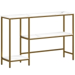 HOMCOM Konsole 120 cm, 3-stufiger Konsolentisch mit Ablagen, marmoroptische Platten, weiß und gold
