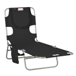 Outsunny Transat de jardin, chaise longue avec ouverture faciale rembourrée, lit de massage pour l'extérieur, poche latérale, tissu, métal, Noir