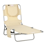 Outsunny Transat de jardin, chaise longue avec ouverture faciale rembourrée, transat style massage pour l'extérieur, poche latérale, tissu, métal, Beige