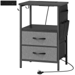HOMCOM Bedside Table with Charging Station - Black