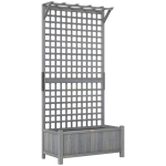 Outsunny Raised Bed with Drainage Holes, Wood Planter with Trellis for Climbing Plants to Grow Vegetables, Flowers, Dark Grey