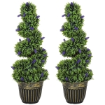 HOMCOM Set 2 Plantes Artificielles en spirale en PE de 90 cm avec pot inclus, Vert et Bleu
