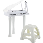 AIYAPLAY Juego de Piano Infantil de 32 Teclas con Micrófono Taburete Luces 22 Canciones y 4 Sonidos 37x30,5x60,4 cm Blanco