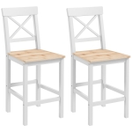 HOMCOM Taburetes Altos de Cocina de Madera Altura Asiento 60,2 cm con Respaldo y Reposapiés 41x46x97,5 cm Natural y Blanco