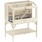 PawHut Hamster cage, 2 levels, small pet cage with storage compartment, accessories, 84 x 53 x 110 cm, Natural wood