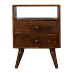 Solid Mango Wood Bedside Cabinet with 2 Smooth‑gliding Drawers, Classic Nightstand with Open Shelf, 35L x 45W x 60H cm, Brown