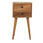 Solid Mango Wood Mini Bedside Table with 2 Smooth-Gliding Drawers, Hand-finished Desk with Grain Pattern, 30L x 30W x 57H cm, Brown