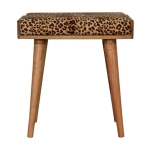 Solid Wood Footstool with Comfort-Filled and Hand-Finished, Upholstered Footstool with Leopard Velvet Tray-Style Top, 35L x 50W x 52H cm, Brown