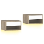 HOMCOM Conjunto de 2 Mesas de Cabeceira Flutuantes com Luzes LED RGB Controlo por APP e Prateleira Aberta 37x32x21 cm Madeira e Branco