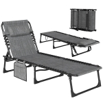 Outsunny Tumbona plegable baño de sol respaldo reclinable 5 niveles reposacabezas desmontable 189 x 58 x 30 cm gris