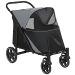 PawHut Carrinho para Cães Dobrável com Janelas de Malha Cinto de Segurança e Bolsos de Armazenamento 112x65x100 cm Cinzento