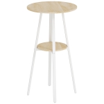 HOMCOM Mesa Alta de Cozinha Redonda com Prateleira de Armazenamento  para 2 Pessoas com Estrutura de Metal 55x55x95 cm Madeira e Branco