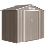 Outsunny Abrigo de Jardim 213x130x185 cm Abrigo de Jardim Metálico de Exterior com 2 Portas Deslizantes e 4 Janelas Madeira