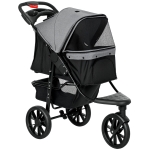 PawHut 2 in 1 Passeggino per Cani Pieghevole a 3 Ruote con Freno, Cestino Portaoggetti e Porta Bottiglia, in Acciaio e Oxford, Grigio e Nero, 109.5x57.5x106.5cm