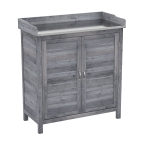 Outsunny Mesa de Plantio com Armário Inferior em Madeira Armário de Jardim Exterior com Tampo Galvanizado 2 Prateleiras Cinza