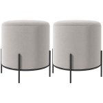 HOMCOM Lot de 2 poufs ottoman tabouret pouf repose-pied en velours pieds en acier pour salon chambre Ø 35 x 38 cm gris clair