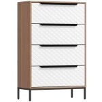 HOMCOM Cómoda com 4 Gavetas de Tecido Frentes com Padrão de Diamante Móvel de Arrumação 59,5,5x30x92,5 cm Madeira e Branco