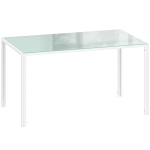 HOMCOM Mesa de Comedor de Cristal Rectangular para 6 Personas con Patas de Metal para Cocina Salón 140x80x75 cm Blanco