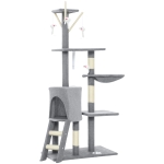 PawHut Árbol Rascador para Gatos Altura 134 cm con 6 Postes 3 Plataformas Cueva Hamaca Escalera 4 Juguetes Colgantes Gris