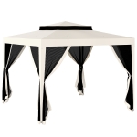 Outsunny Carpa de Jardín 3x3 m Cenador Gazebo con 4 Mosquiteras Laterales Techo Doble 8 Orificios de Drenaje Marco de Metal Crema