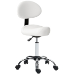 HOMCOM Tabouret pivotant avec dossier et roulettes Siège réglable pour salons de beauté Studio de tatouage 50x50x83-98cm Blanc