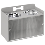 PawHut Verhoogd voerstation met 2 kommen en kast, MDF, roestvrij staal, botpatroon, grijs