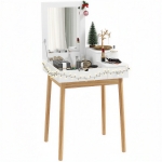 HOMCOM Coiffeuse avec miroir table de maquillage style moderne - 2 tiroirs, miroir rabattable pour chambre à coucher, salon, 60 x 50 x 85,5 cm blanc